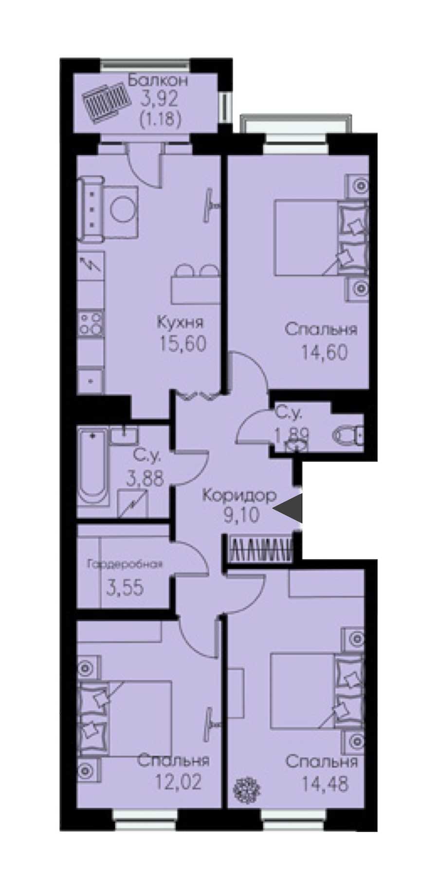 Трехкомнатная квартира в : площадь 76.3 м2 , этаж: 4 – купить в Санкт-Петербурге